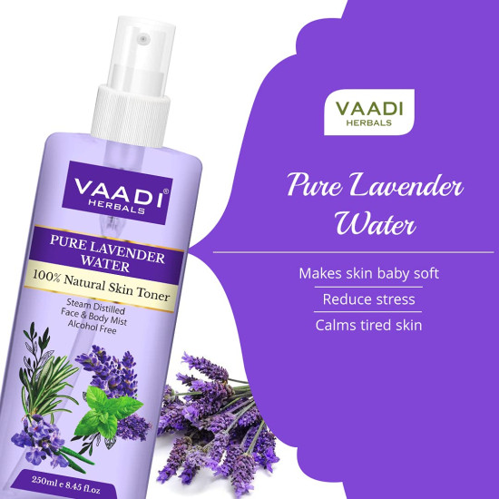 Vaadi Herbals Pvt Ltd Lavender Water -100% Natural & Pure Skin Toner, 250 ml