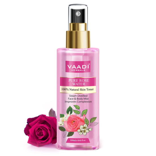 VAADI HERBALS Rose Water For Healthy&Hydrated Skin-100% Natural&Pure Rose Water Reduces Skin Redness,Itchiness And Inflamation Improves Skin Complexion Prevents Skin Ageing Alcohol Free-250Ml