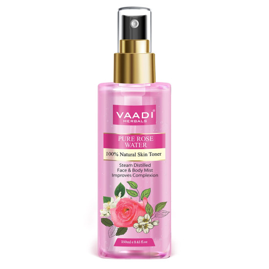 VAADI HERBALS Rose Water For Healthy&Hydrated Skin-100% Natural&Pure Rose Water Reduces Skin Redness,Itchiness And Inflamation Improves Skin Complexion Prevents Skin Ageing Alcohol Free-250Ml