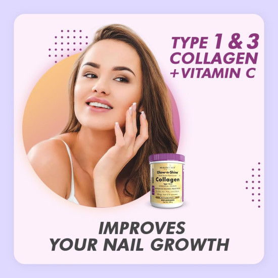 HealthyHey Skin Glow-n-Shine® Collagen Powder 200g | Hydrolysed Collagen for Women and Men with Hyaluronic Acid, Biotin and Vitamin C for Healthy Skin, Hair and Nails - (Unflavoured, 200gm)