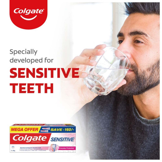 Colgate Sensitive Everyday Protection Toothpaste, Twin Pack Of 160g (80g X 2), Specifically Developed  For Sensitive Teeth & Healthy Gums, Colgate Toothpaste For Prevention Of Cavities & Plaque