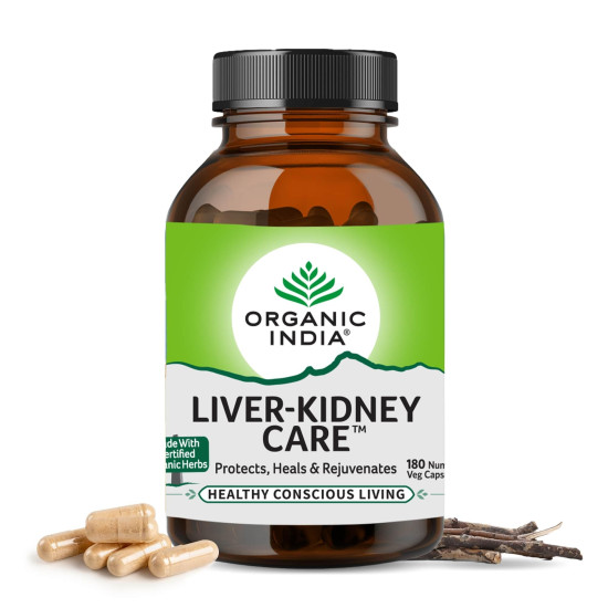 Organic India Liver Kidney Care - 180 Veg Capsules, Helps Support Liver & Kidney Health, Boosts Overall Energy & Immunity, GMP & NPOP Certified Organic