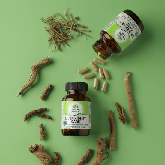 Organic India Liver Kidney Care - 180 Veg Capsules, Helps Support Liver & Kidney Health, Boosts Overall Energy & Immunity, GMP & NPOP Certified Organic