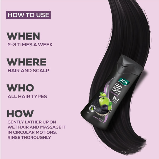 Joy Hair Fruits Shining Black Conditioning Shampoo Enriched with Amla & Black Grapes, 340 ml