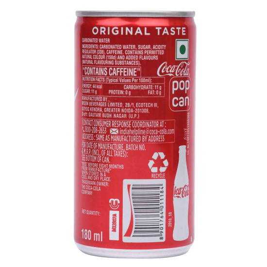 Coca-Cola No Artificial Flavors Cola 180 Ml Can