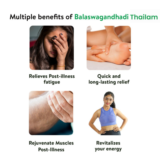 KERALA ayurveda Balaswagandhadi Tailam 200ml | Improved Muscle Strength| Relieves Weakness & Tiredness After Illness | Herbal Massage Oil | With Bala, Aswagandha, Laksha, and Sesame Oil