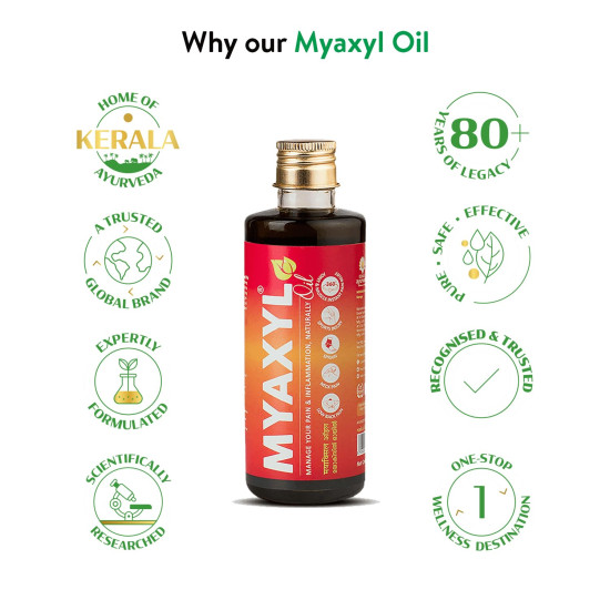 Kerala Ayurveda Myaxyl Ayurvedic Pain Relief Oil 200 ml | Powerful Dual Action Formula: Instant & Long-Term Pain Relief from Joint, Muscle, & Back Pain, Sprains, Sports injuries | Lemongrass-Eucalyptus Fragrance