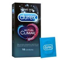 Durex Mutual Climax Condoms for Men & Women - 10 Count |Extra Dotted and Ribbed for Pleasure | Performa Lubricant for Long Lasting Climax Delay|Suitable for use with lubes & toys
