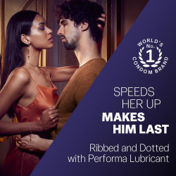 Durex Mutual Climax Condoms for Men & Women - 10 Count |Extra Dotted and Ribbed for Pleasure | Performa Lubricant for Long Lasting Climax Delay|Suitable for use with lubes & toys