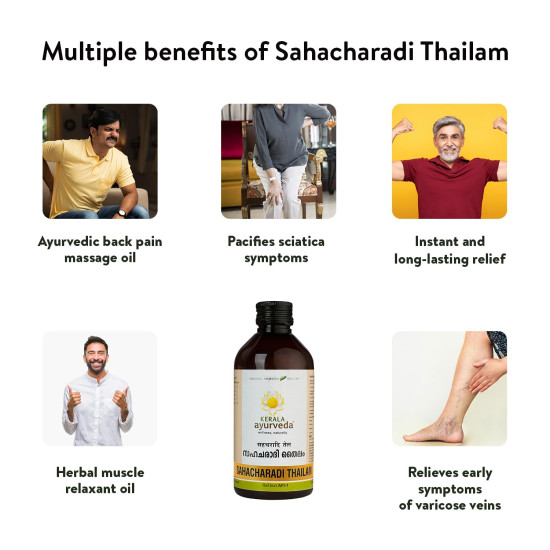 Kerala Ayurveda Sahacharadi Thailam 200ml| Back pain oil | Massage Oil | Relief from Back pain and sciatica | Ayurvedic Tel for Muscle and Joint Pain| With Sahachara, Dashmoola, ManjSesame Oil Base | Original Ayurvedic Herbal formulation.