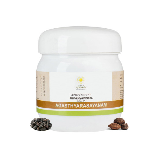 Kerala Ayurveda Agasthyarasayanam 250g | For Cough and Cold | Lung Detox | 100% Ayurvedic| Respiratory Wellness| Free From Artificial Sugar| With Harithaki, Atmagupta, Sankhupushpi, Apamarga, Chitraka, Bharngi, Pippali, Jaggery, and Honey |