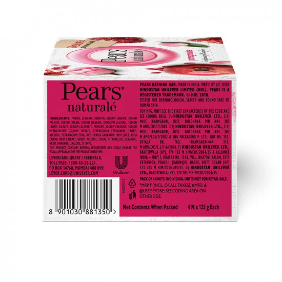 Pears Natural Pomegranate Brightening Bathing Soap Bar, 125 g (Pack of 4)