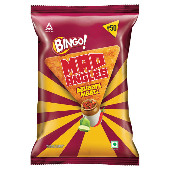 Bingo! Mad Angles Achaari Masti – Mango Pickle Flavour Crunchy Triangle Chips Pack - 130 g