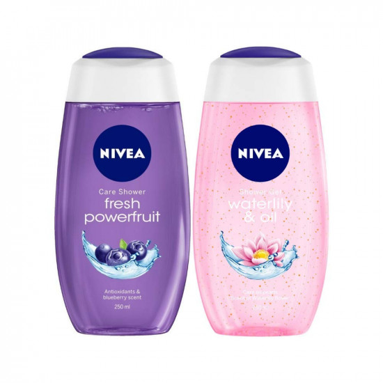 Nivea Shower Gel, Power Fruit Fresh Body Wash, 250ml & Shower Gel, Water Lily & Oil Body Wash, Women, 250ml