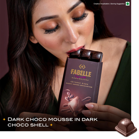 Fabelle Intense Dark - Chocolate, Large Luxury Dark Chocolate Bar with 84% Intense Dark Choco Mousse,130g