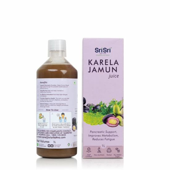 Sri Sri TATTVA shuddhta ka naam Karela Jamun Juice | Maintains Blood Sugar Levels | Reduces Bad Cholesterol | Good For Digestive Health | No Added Sugar | 1 Litre I Pack of 2