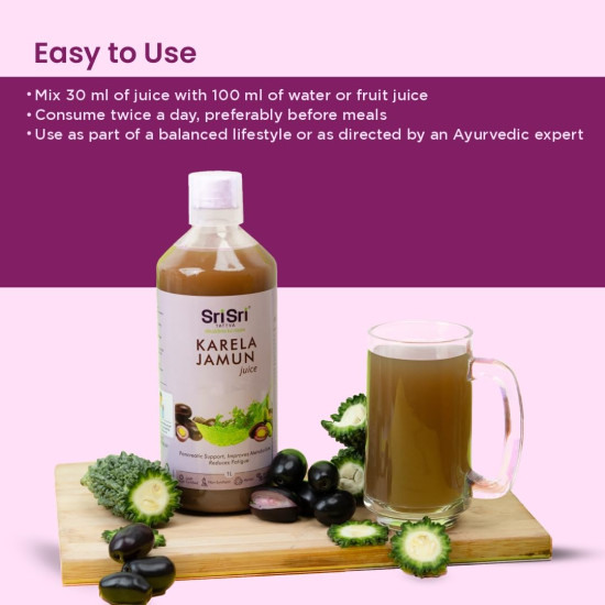 Sri Sri TATTVA shuddhta ka naam Karela Jamun Juice | Maintains Blood Sugar Levels | Reduces Bad Cholesterol | Good For Digestive Health | No Added Sugar | 1 Litre I Pack of 2