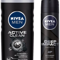 NIVEA Deodorant for Mrn, Deep Impact Freshness, 150ml and Shower Gel, Active Clean Body Wash for Men, 250ml