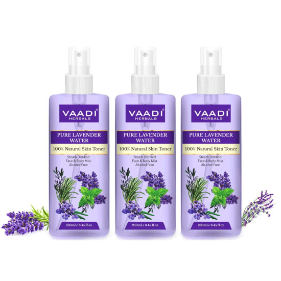 Vaadi Herbals Pvt. Ltd Pack Of 3 Lavender Water -100% Natural & Pure Skin Toner, 250 ml (Pack of 3)