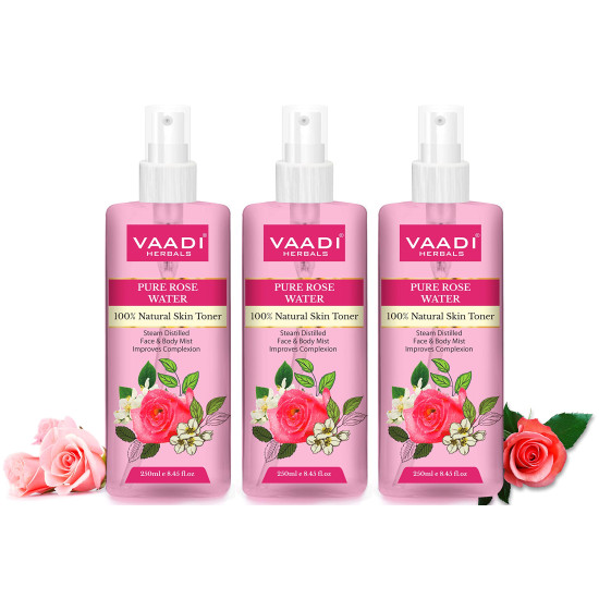 Vaadi Herbals Pvt. Ltd Pack Of 3 Rose Water - 100% Natural & Pure, 250 ml (Pack of 3)