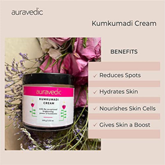 Auravedic Kumkumadi Face Cream For Glowing Skin With Kumkumadi Oil For Face 100g Pigmentation Cream Moisturizer For Dark Spots Detan Blemishes