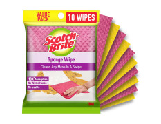 Scotch-Brite Sponge Wipes- Reusable, Kitchen and House Cleaning- Easy to use, Cleans any mess in a swipe, Absorbs water its own 10x weight, Multi- color, Biodegradable (pack of 10)
