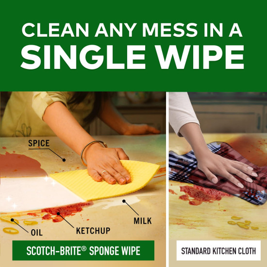 Scotch-Brite Sponge Wipes- Reusable, Kitchen and House Cleaning- Easy to use, Cleans any mess in a swipe, Absorbs water its own 10x weight, Multi- color, Biodegradable (pack of 10)