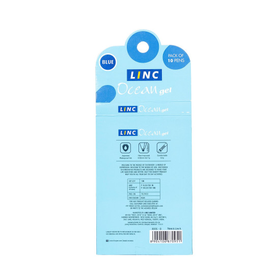 Linc Ocean Classic 0.55 mm Gel Pen | Blue Ink Pack Of 10