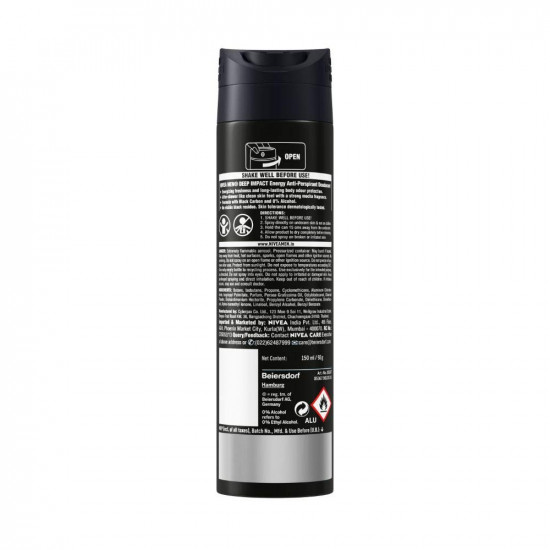 NIVEA MEN Deep Impact Energy Deodorant 150ml | With Black Carbon | 48 Hour Freshness