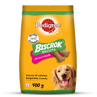 Pedigree Biscrok Biscuits (Above 4 Months) Dog Treats, Chicken with Milk Flavour, 500 g, Source of Calcium, Goodness of 15% Protein
