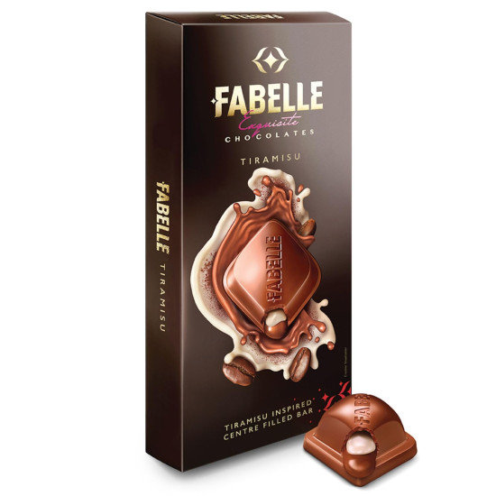 Fabelle Tiramisu, Luxury Milk Chocolate Bar Filled with Coffee Mousse and Mascarpone Cheese, 131 g