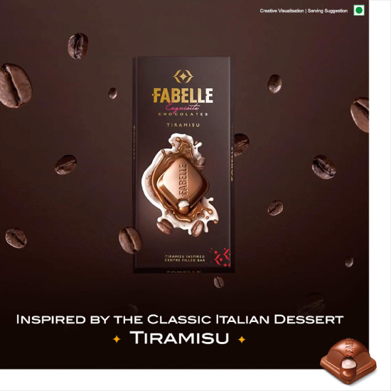 Fabelle Tiramisu, Luxury Milk Chocolate Bar Filled with Coffee Mousse and Mascarpone Cheese, 131 g