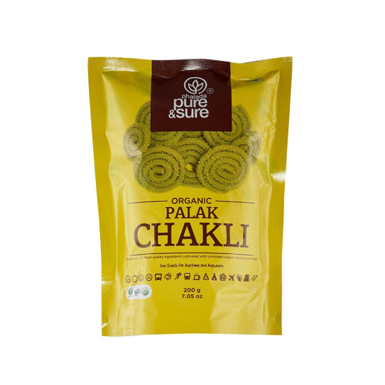 Pure & Sure Organic Palak Chakli Snack | Delicious Namkeen and Snacks | Ready to Eat Snacks, Cholesterol Free, No Trans Fats, No Preservatives | Pack Of 1, 200gm