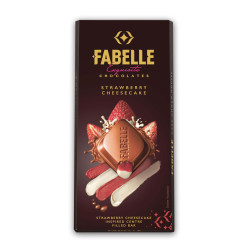 Fabelle Strawberry Cheesecake, Luxury Milk Chocolate Centre Filled Bar with Strawberry and Cheese Mousse, 131 g