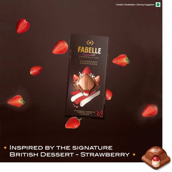 Fabelle Strawberry Cheesecake, Luxury Milk Chocolate Centre Filled Bar with Strawberry and Cheese Mousse, 131 g