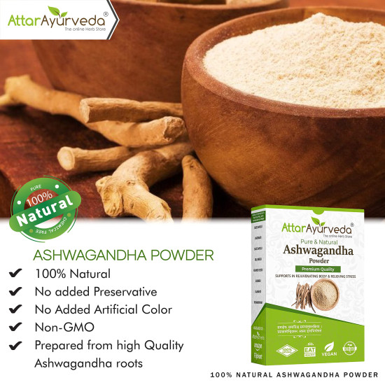 Attar Ayurveda Ashwagandha powder (250g) | Withania Somnifera | Helps fight anxiety and Stress and Improving vigor and vitality