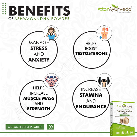 Attar Ayurveda Ashwagandha powder (250g) | Withania Somnifera | Helps fight anxiety and Stress and Improving vigor and vitality