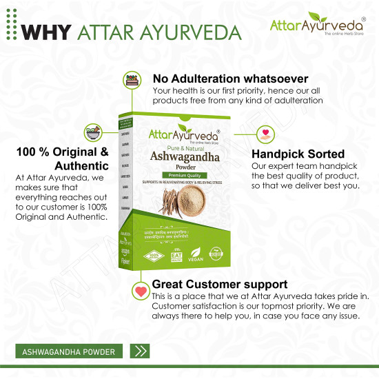 Attar Ayurveda Ashwagandha powder (250g) | Withania Somnifera | Helps fight anxiety and Stress and Improving vigor and vitality