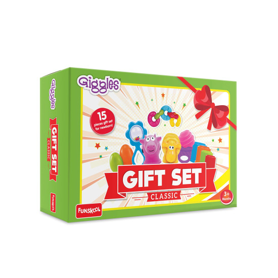 Giggles - Gift Set Classic, Multicolour Baby Toy Gift Set for New Born, Stack,Nest,Link,Squeakers,Teether,Rattle, 6 Months & Above, Infant Toys