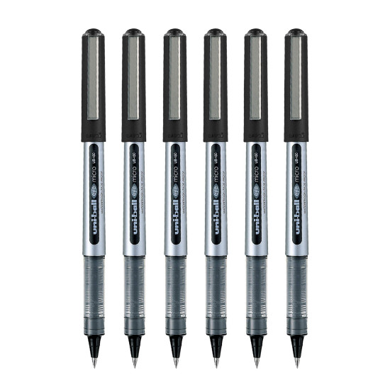 uni-ball Eye UB150 0.5mm Roller Ball Pen | Black Ink, Pack of 6