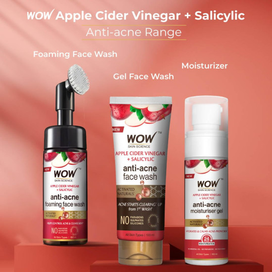 WOW Skin Science Apple Cider Vinegar Foaming Face Wash - No Parabens, Sulphate & Silicones (with built-in brush)