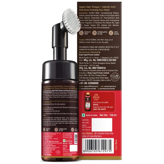 WOW Skin Science Apple Cider Vinegar Foaming Face Wash - No Parabens, Sulphate & Silicones (with built-in brush)
