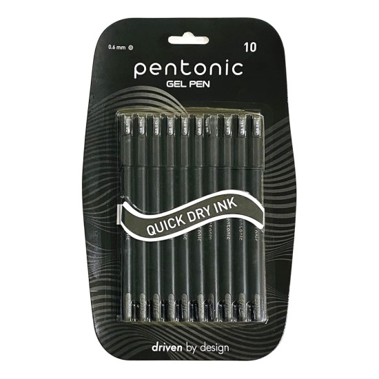 Pentonic 0.6 mm Gel Pen Blister Pack | Black Body | Black Ink | Set of 10