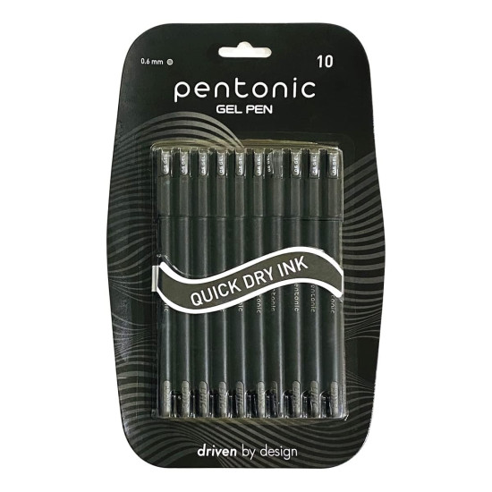 Pentonic 0.6 mm Gel Pen Blister Pack | Black Body | Black Ink | Set of 10
