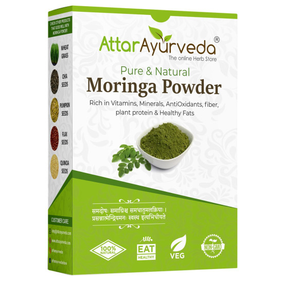 Attar Ayurveda 100% Moringa Leaf Powder (200g) | Drumstick Leaf powder | Herbal Supplement | Good for Immunity, Digestion, skincare and Haircare | 100% Natural and Preservative-free