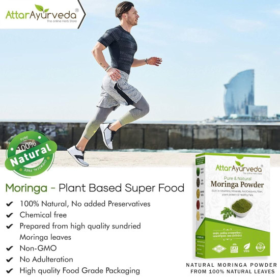 Attar Ayurveda 100% Moringa Leaf Powder (200g) | Drumstick Leaf powder | Herbal Supplement | Good for Immunity, Digestion, skincare and Haircare | 100% Natural and Preservative-free