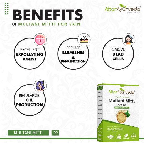 Attar Ayurveda Multani Mitti (Fuller Earth) Powder for face and hair pack - 200g