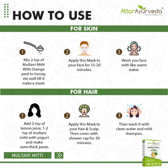 Attar Ayurveda Multani Mitti (Fuller Earth) Powder for face and hair pack - 200g