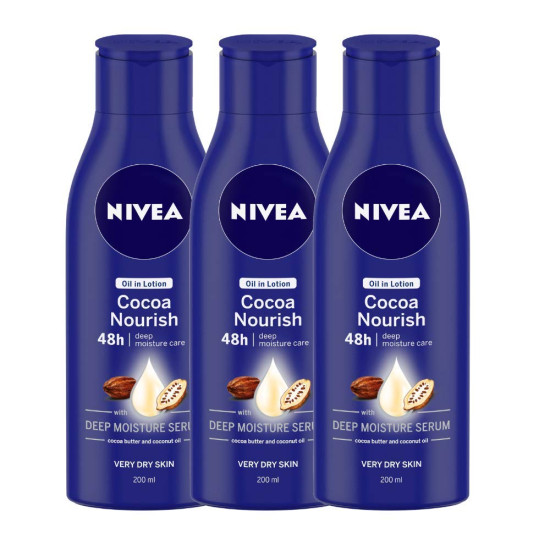 Nivea Cocoa Nourish Oil In Lotion, Pack of 3 (200ml, Dry Skin)