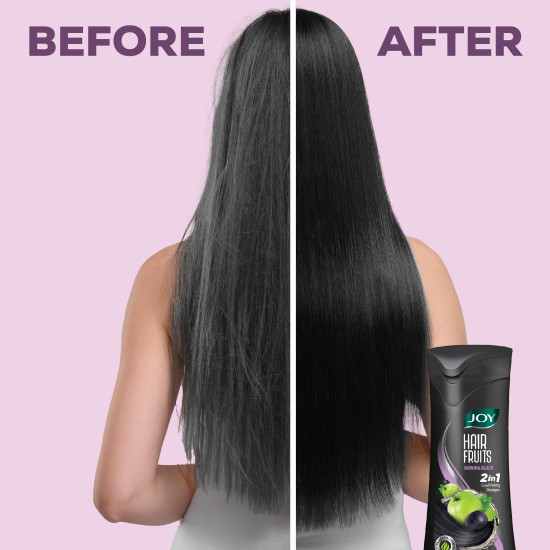 Joy Shining Black Hair Shampoo with Amla & Black Grapes (340ml x 2) | Controls Hair Fall & Stimulates Hair Growth | Paraben Free | For Men & Women